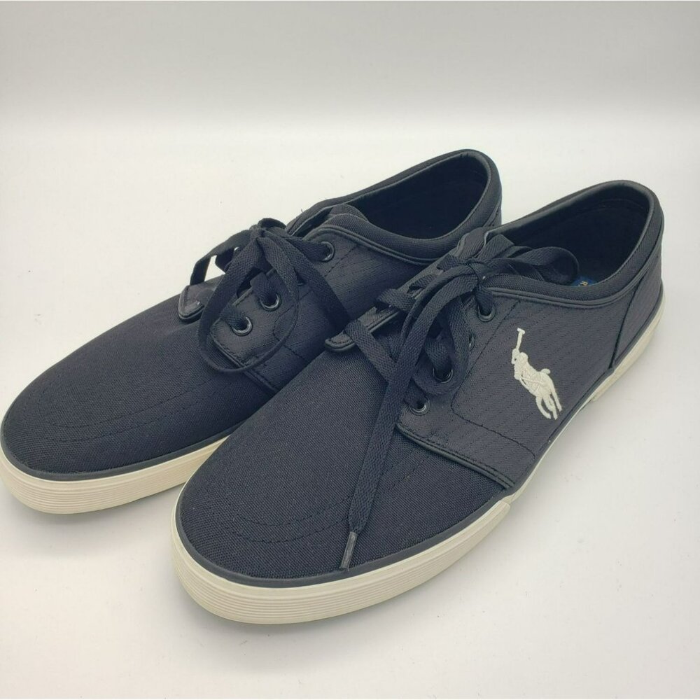 POLO Ralph Lauren Sneakers, Faxon Low Top, Black, Men's 11.5 D, Canvas Boat Shoe